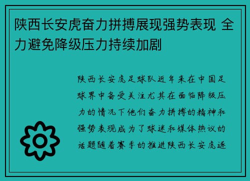 陕西长安虎奋力拼搏展现强势表现 全力避免降级压力持续加剧